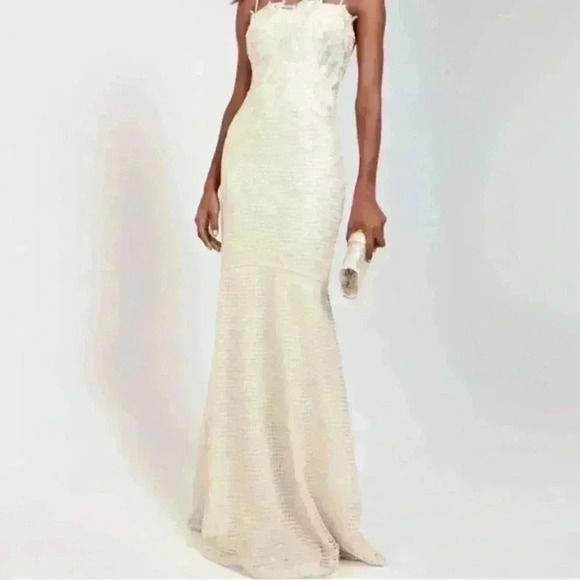 Aidan Mattox Champ Ivory Embroidered LaceTrumpet Maxi Wedding Dress Size 2 - Picture 3 of 9